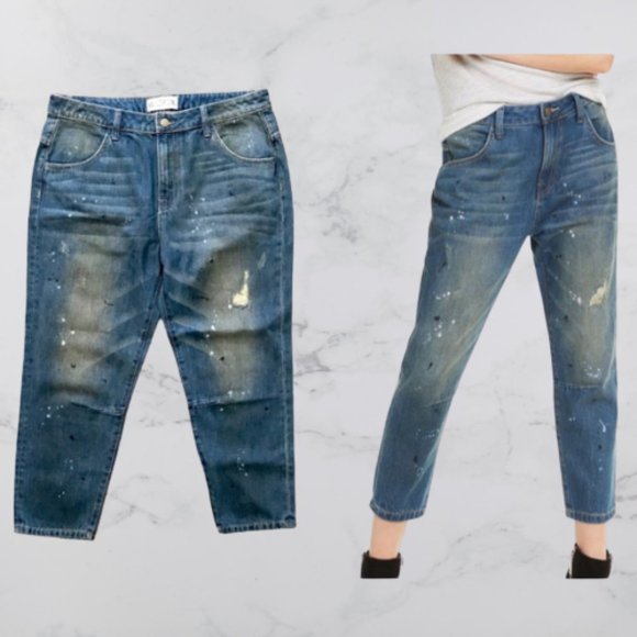 Wildfox cropped paint splatter distressed jeans - Picture 1 of 15